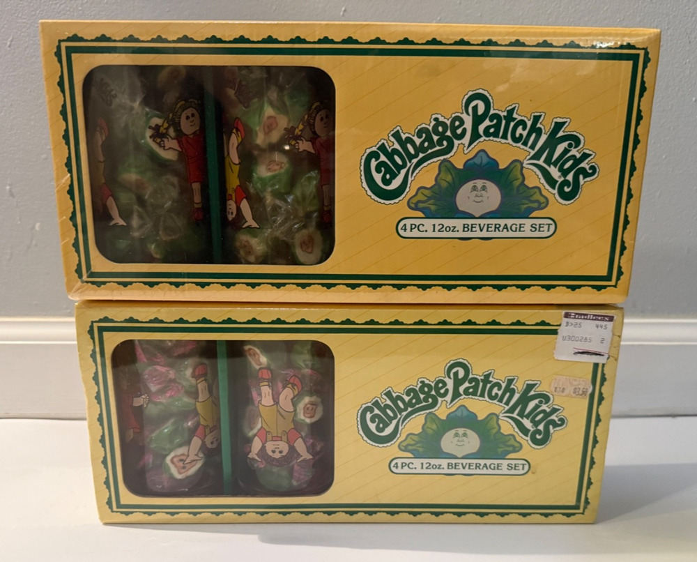 Vintage 1983/1984 Cabbage Patch Kids 4 Pc 12oz Beverage Glass Set LOT NOS Sealed